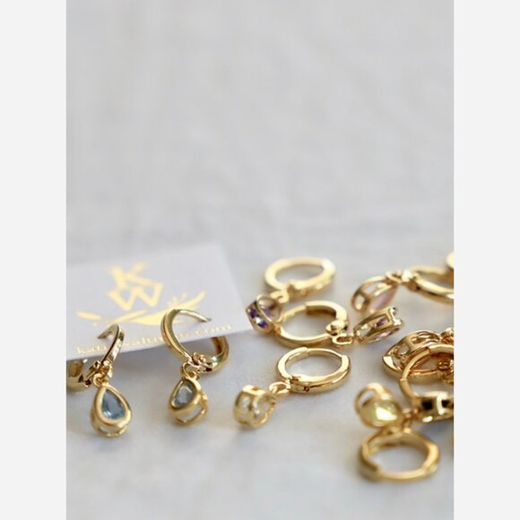 January Birthstone Huggie Earrings – Garnet Teardrop Charm on Gold Plated Hoops - Picture 3 of 6